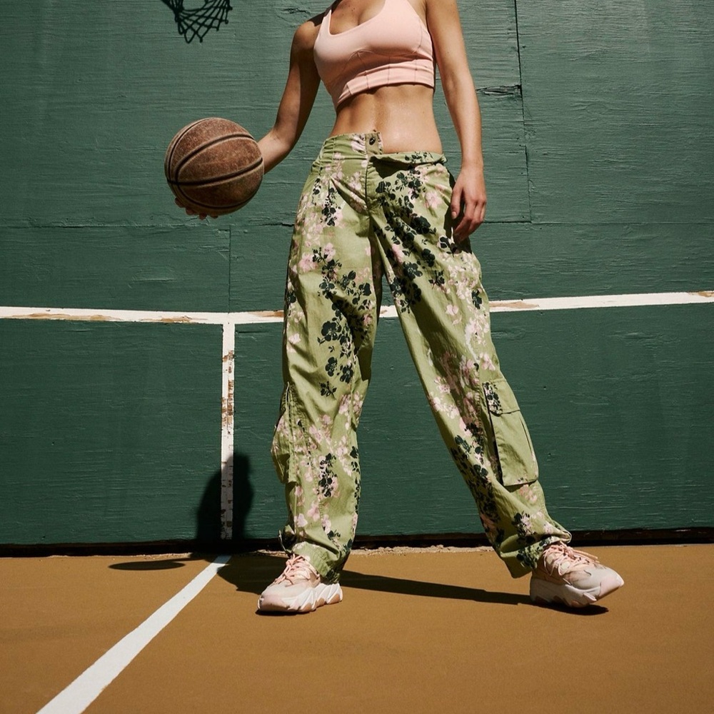 FP Movement Mezmerize Me Pink Floral on Green Cargo Pants